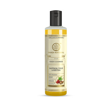 Khadi Natural Saffron, Tulsi & Reetha Hair Cleanser | Dandruff-Free, Thick Hair Care | Strengthens Roots, Adds Volume | No Sulphates | For all hair types | 210 ml